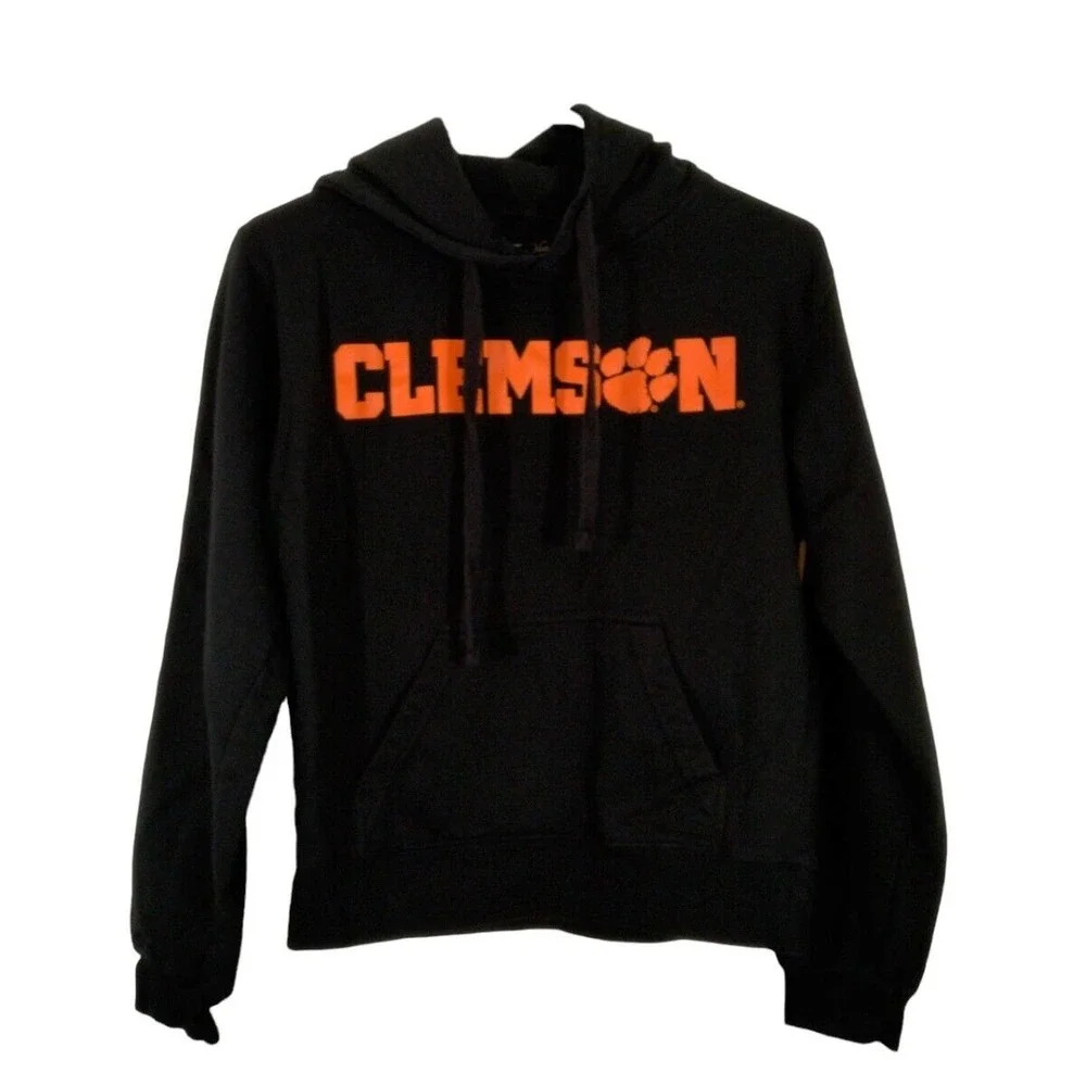 Clemson Youth Med Black Hoodie Pass-through Pocket Drawstring Football Victory - Picture 1 of 4